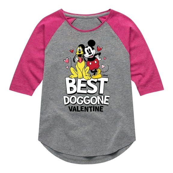 Disney - Best Doggone Valentine - Toddler & Youth Girls Raglan Graphic T-Shirt