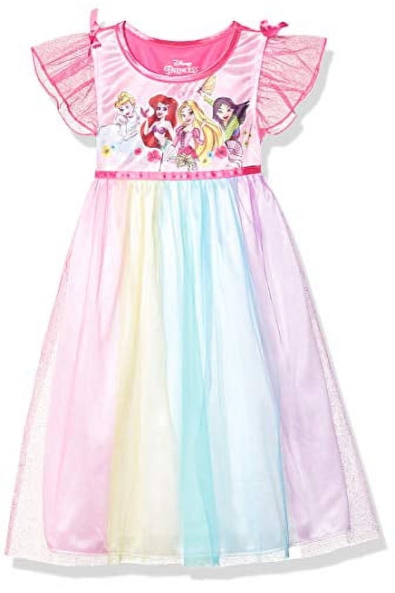 Big Girl's Multi-Princess Rainbow Nightgown, Pink