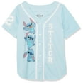 thumbnail image 1 of Disney Big Girls Lilo & Stitch and Angel Baseball Jersey-Classic Mesh Button Down Shirt, Light Blue/White, 1 of 3