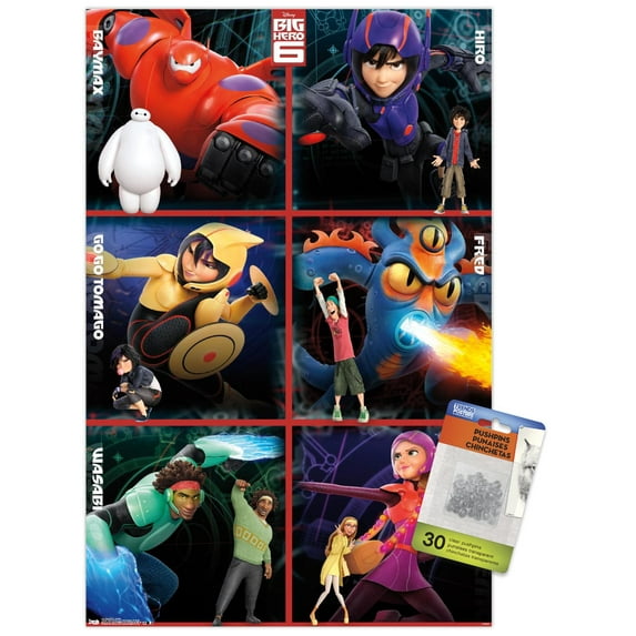 Disney Big Hero 6 - Heroes Wall Poster with Push Pins, 14.725" x 22.375"