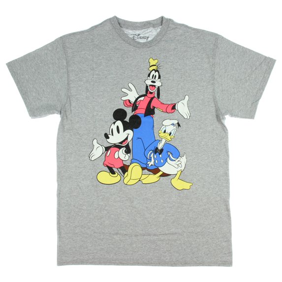 Disney Big Three Trio Mickey Mouse Donald Duck Goofy T-shirt (Large, Heather Grey)