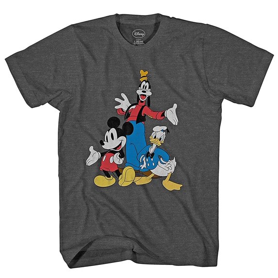 Disney Big Three Trio Mickey Mouse Donald Duck Goofy T-shirt (Medium, Charcoal Heather)