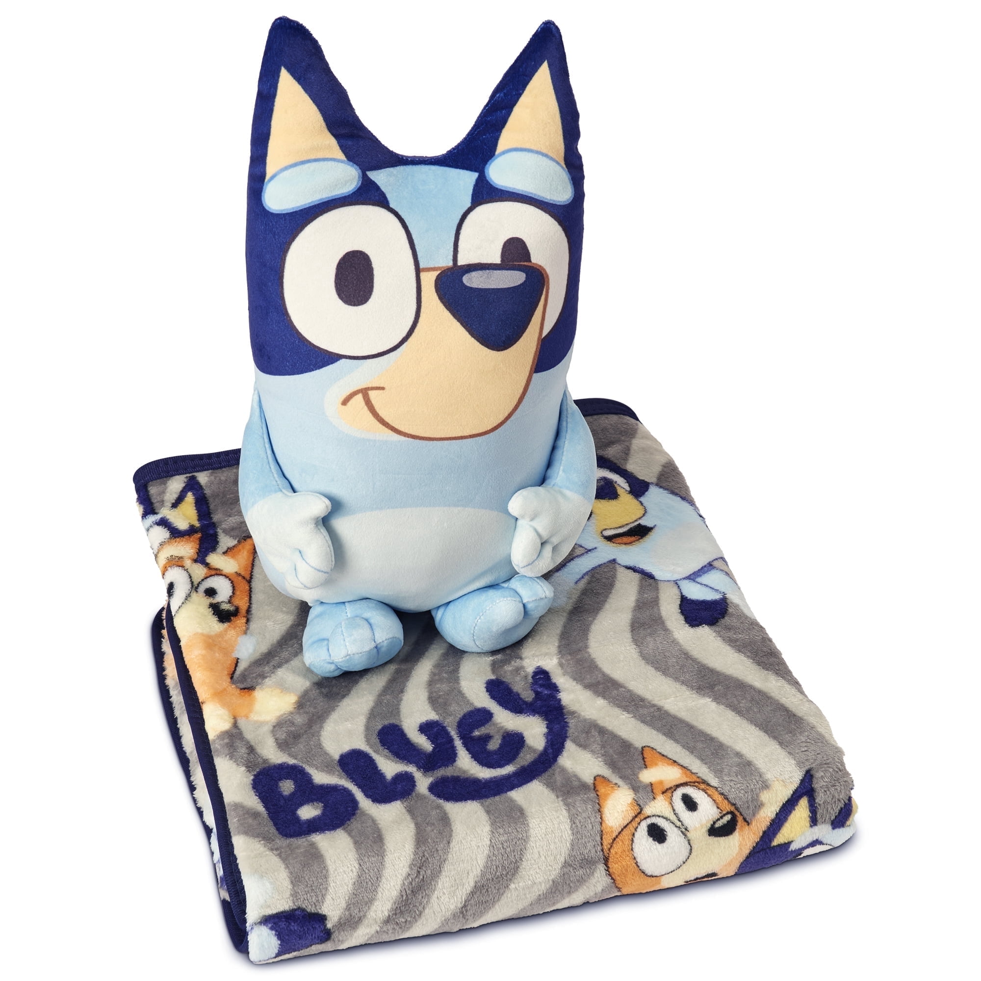 Bluey Fun 11 inch Character Hugger and 40 x 50 inch Throw Blanket Set – Ultra Soft Plush Entertainment Character Pillow for Kids