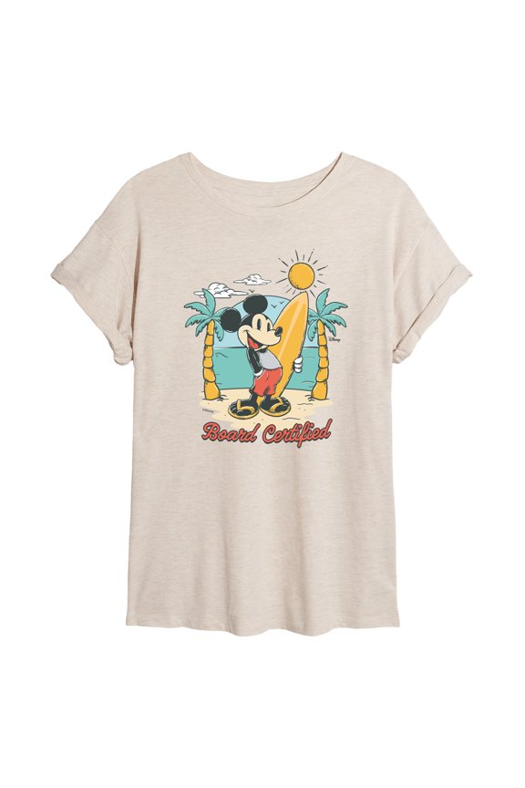 - Board Certified Mickey - Juniors Oversized Graphic T-Shirt