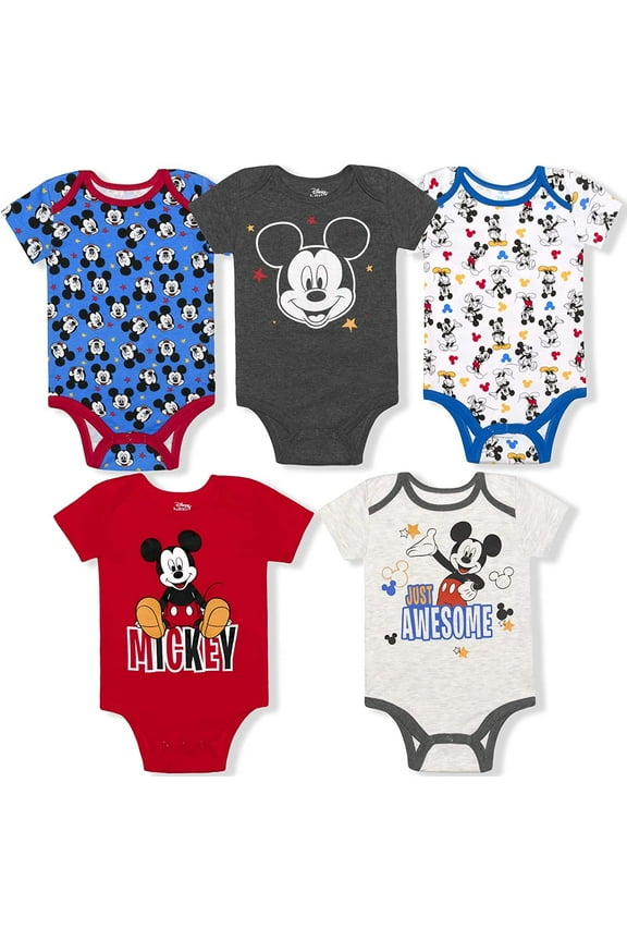 Boy's 5-Pack Mickey Mouse Short Sleeve Bodysuit Creeper