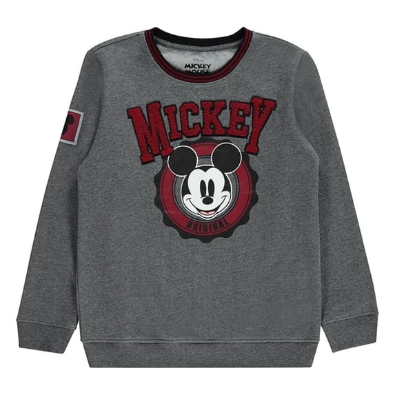 Disney Boy's Mickey Mouse Sweatshirt, Graphic Print Patch Embroidered Cartoon Sweatshirt Dark Grey – 4/5
