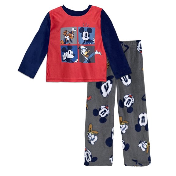 Disney Boys 2 Piece Mickey Mouse Loose-Fit Fleece Pajama Set Cozy, Soft Sleepwear Perfect for Kids