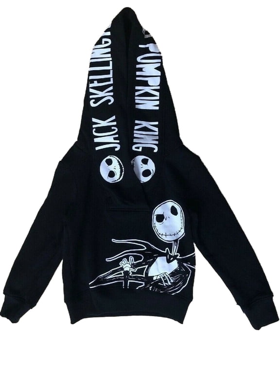 Boys Black Jack Skellington Pullover Hoodie Halloween Sweatshirt X-Small