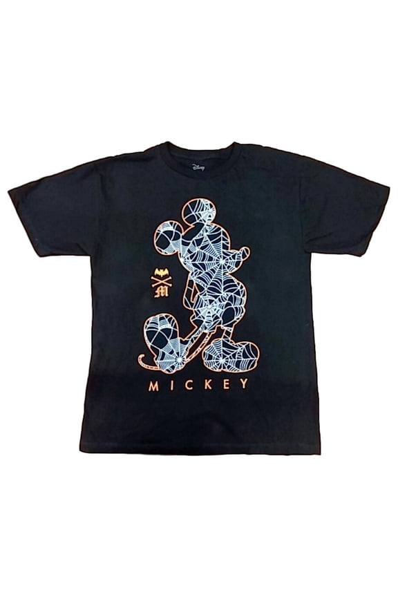 Boys Black Mickey Mouse Halloween T-Shirt Spider Web Tee Shirt