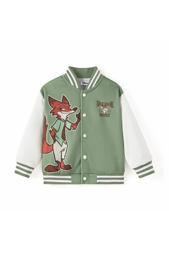 Boys Girls Bomber Jacket Zootopia Nick Wilde Green Graphic Varsity Lightweight Sweatshirts Gift Fall Spring Kids 6-7Y