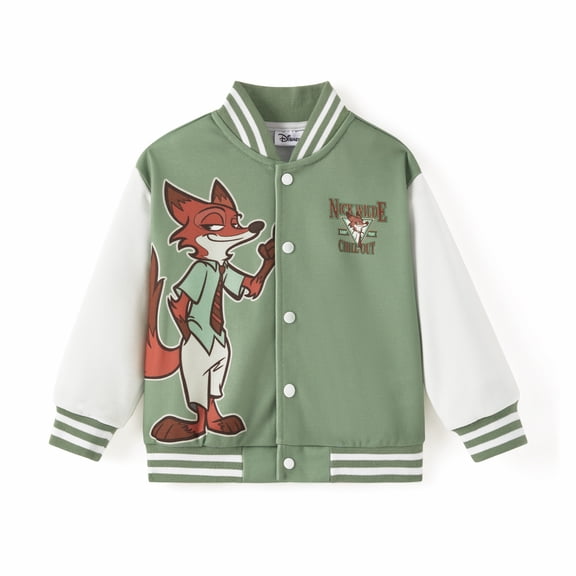 Disney Boys Girls Bomber Jacket Zootopia Nick Wilde Green Graphic Varsity Lightweight Sweatshirts Gift Fall Spring Kids Teen 12-13Y