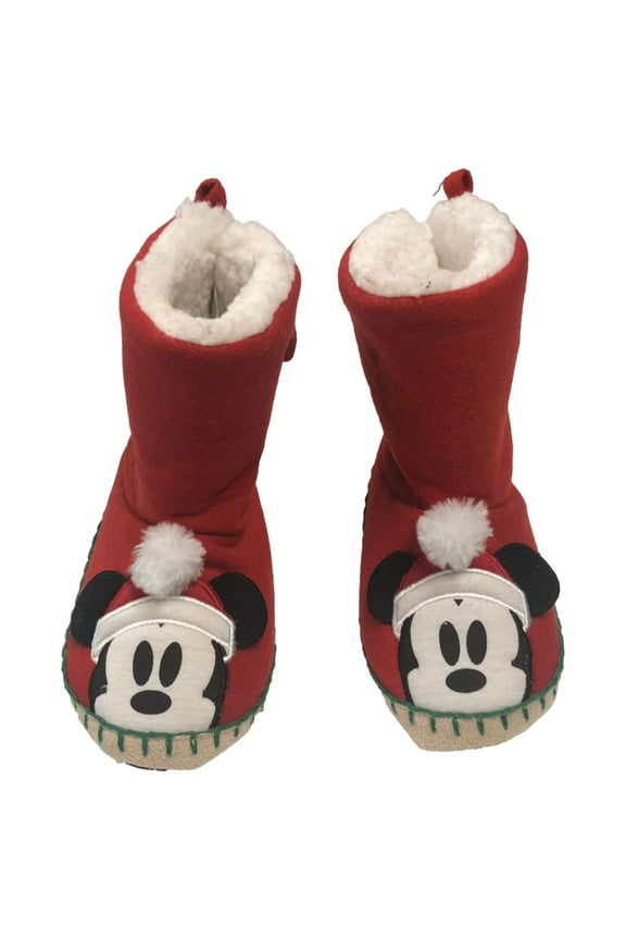 Boys & Girls Red Boot Style Mickey Mouse Christmas Holiday Slippers 13-1