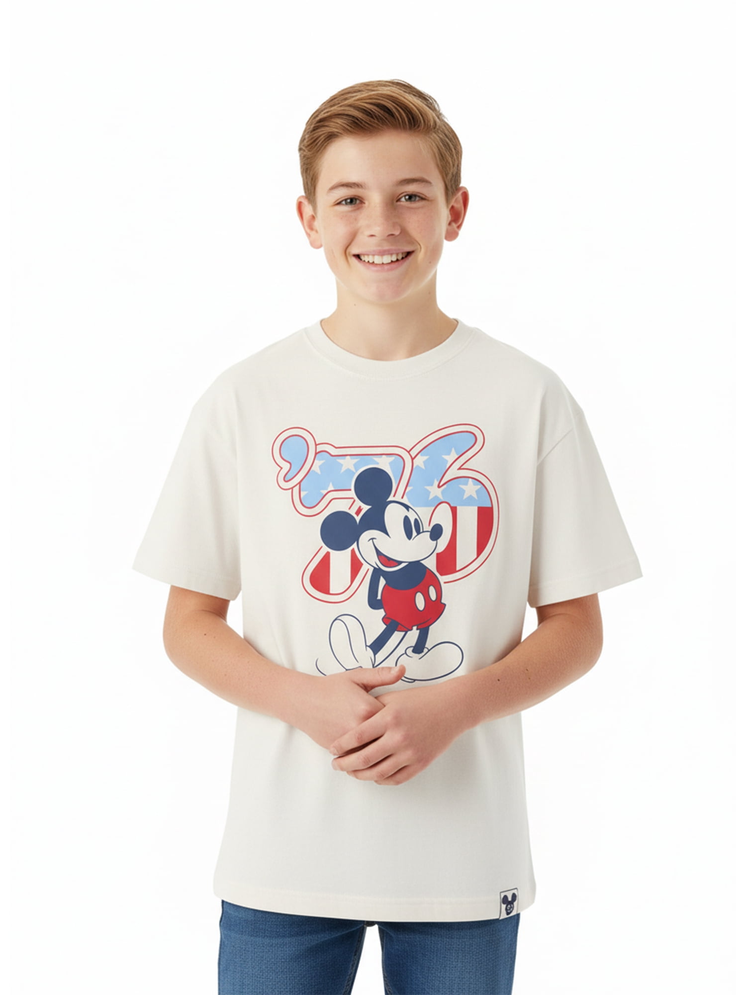 Disney Mickey Mouse Boys American Flag Graphic Tee with Short Sleeves, Sizes 4-20