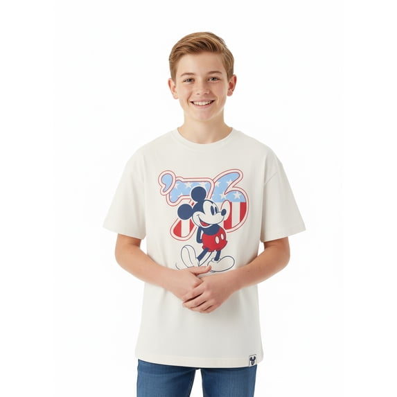 Disney Mickey Mouse Boys American Flag Graphic Tee with Short Sleeves, Sizes 4-20