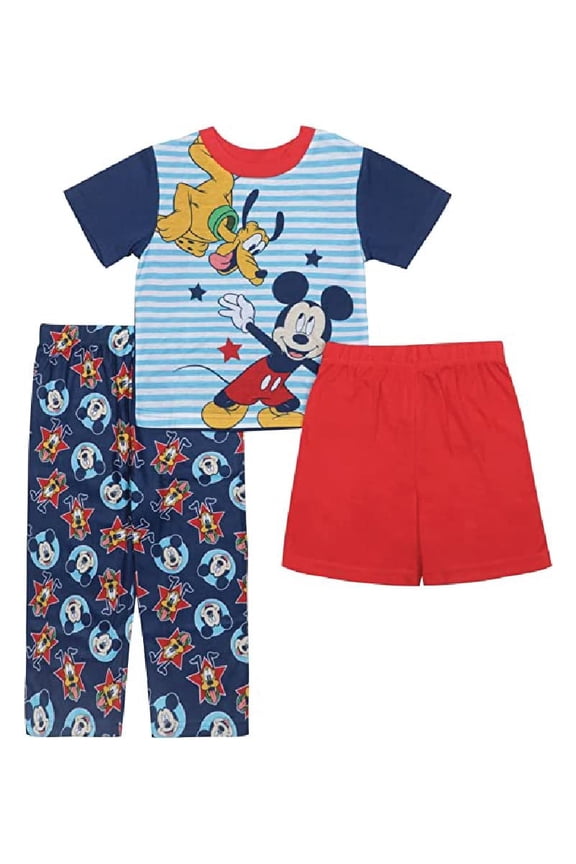 Boys Mickey Mouse 3-Piece Loose-Fit Pajamas Set, Mickey and Pluto 3, 12M
