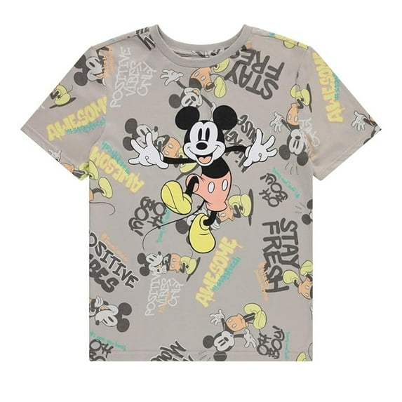 Disney Boys Mickey Mouse Shirt, Graphic Print Classic Cartoon Mickey T-Shirt Natural - S
