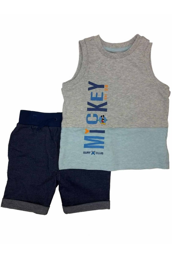 Boys Mickey Mouse Surf Club Outfit Tank Top Shirt & Shorts Set 4