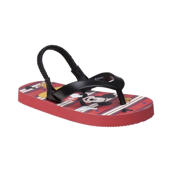 Disney Boys Mickey Mouse Toddler Flip Flops with Back Strap, Black, 11-12