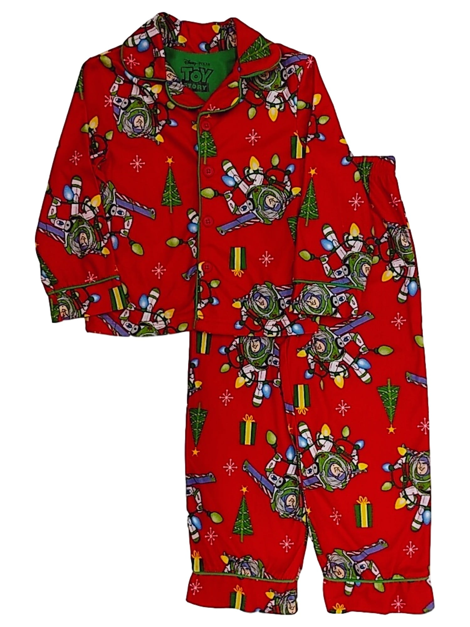 Disney Boys Red Toy Story Buzz Lightyear Christmas Flannel Pajama