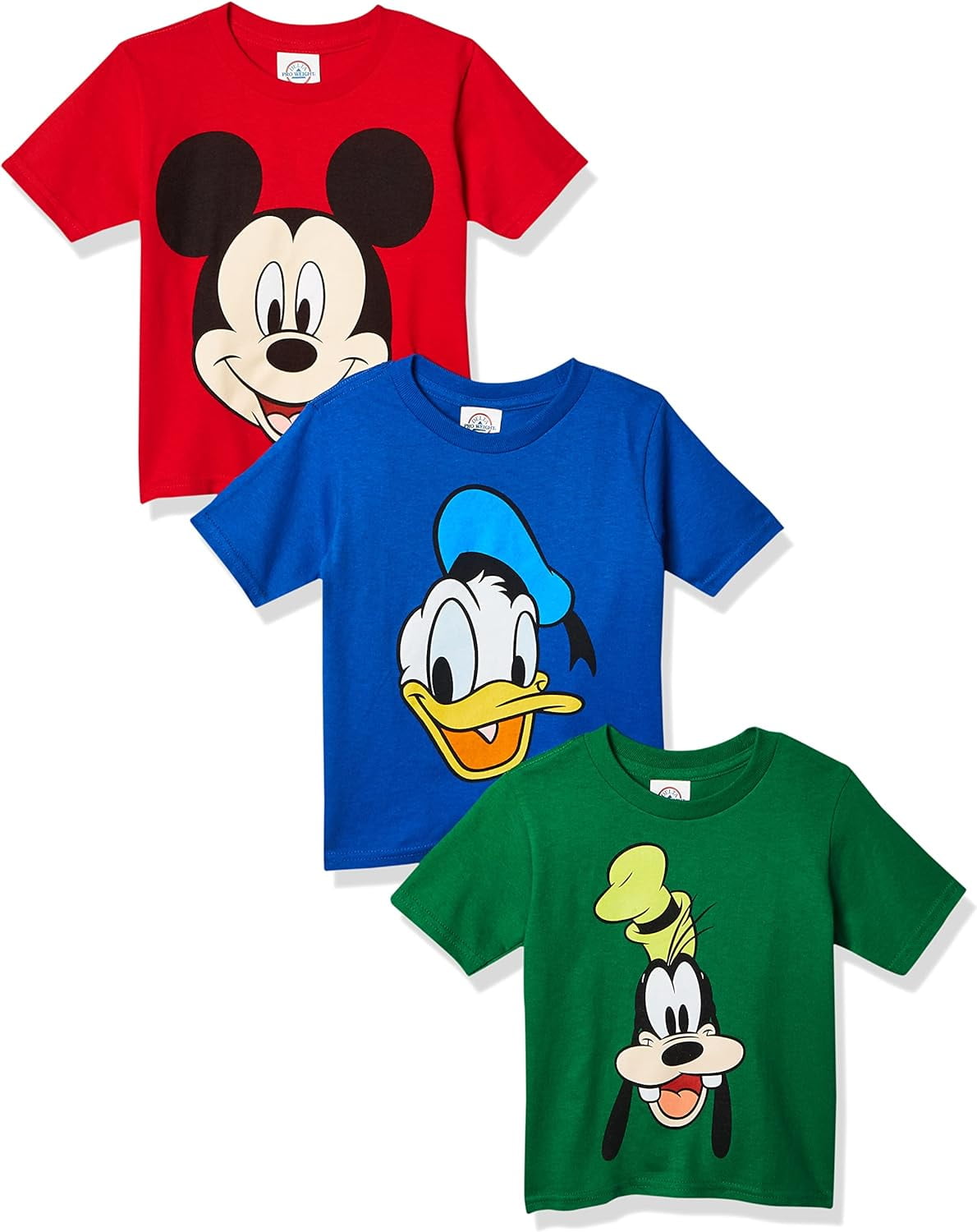 Disney Boys' Toddler Mickey, Goofy, Donald 3-Pack T-Shirts Toddler Boys 5T Red/Kelly/Royal