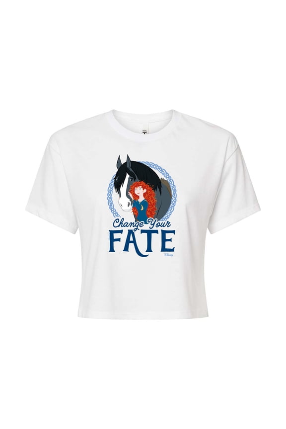 Brave - Merida & Angus Change Your Fate - Juniors Cropped Cotton Blend T-Shirt