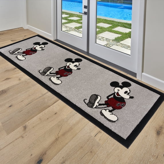 Disney Bravo Classic Pose Mickey Mouse Modern Geometric Gray Indoor Area Rug, 2x8 Runner