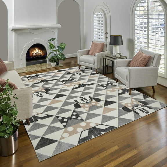 Disney Bravo Minnie Mouse Pyramids Modern Geometric Gray Indoor Area Rug, 5x8