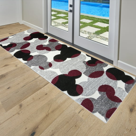 Disney Bravo Mickey Mouse Toss Modern Geometric Red Indoor Area Rug, 2x8 Runner