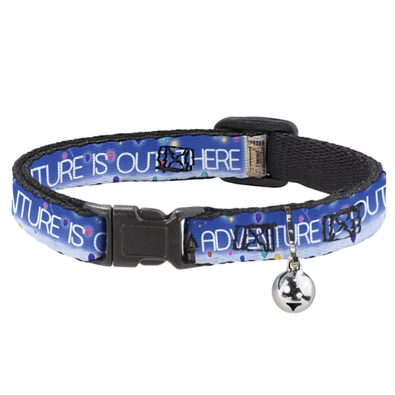 Disney Breakaway Cat Collar With Bell, Plastic Clip, Easy Adjustable, Adventure Is Out There Carl on Porch House Balloons Blues, 8.5 to 12 Inches 0.5 Inch Wide