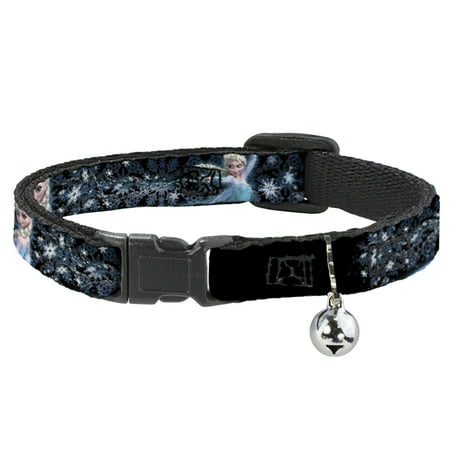 Disney Breakaway Cat Collar With Bell, Plastic Clip, Easy Adjustable, Elsa the Snow Queen Poses Perfect And Powerful Blues White, 8.5 to 12 Inches 0.5 Inch Wide