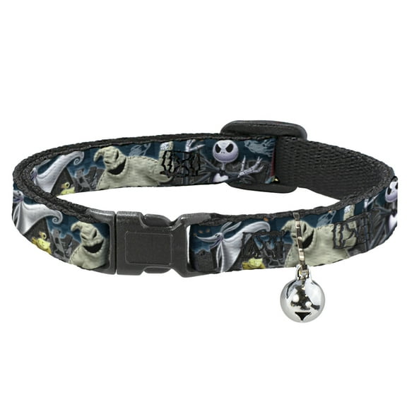 Disney Breakaway Cat Collar With Bell, Plastic Clip, Easy Adjustable, Nightmare Before Christmas Character Group Cemetery Scene, 8.5 to 12 Inches 0.5 Inch Wide