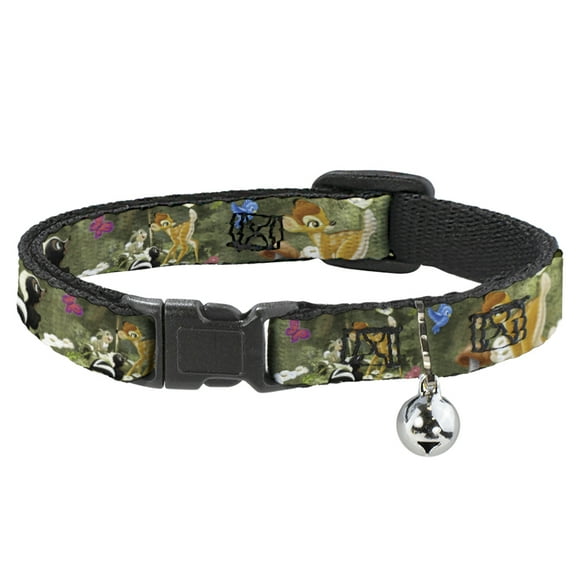 Disney Breakaway Cat Collar With Bell, Plastic Clip, Easy Adjustable, Bambi Friends Scene, 8.5 to 12 Inches 0.5 Inch Wide