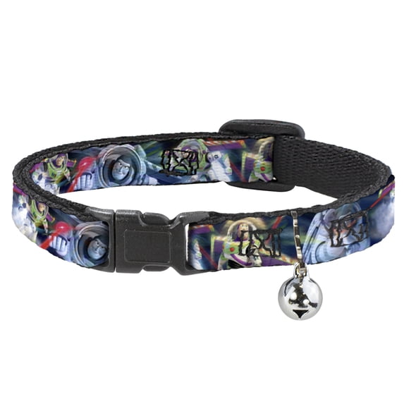 Disney Breakaway Cat Collar With Bell, Plastic Clip, Easy Adjustable, Buzz Lightyear Action Poses Stacked, 8.5 to 12 Inches 0.5 Inch Wide