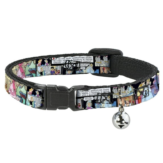Disney Breakaway Cat Collar With Bell, Plastic Clip, Easy Adjustable, Cinderella Movie Panels Quotes, 8.5 to 12 Inches 0.5 Inch Wide
