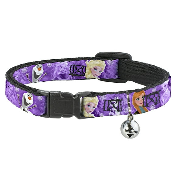 Disney Breakaway Cat Collar With Bell, Plastic Clip, Easy Adjustable, Frozen Anna Elsa Olaf Poses Scenes Purples, 8.5 to 12 Inches 0.5 Inch Wide