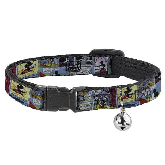 Disney Breakaway Cat Collar With Bell, Plastic Clip, Easy Adjustable, Mickey Minnie Comic Strip, 8.5 to 12 Inches 0.5 Inch Wide