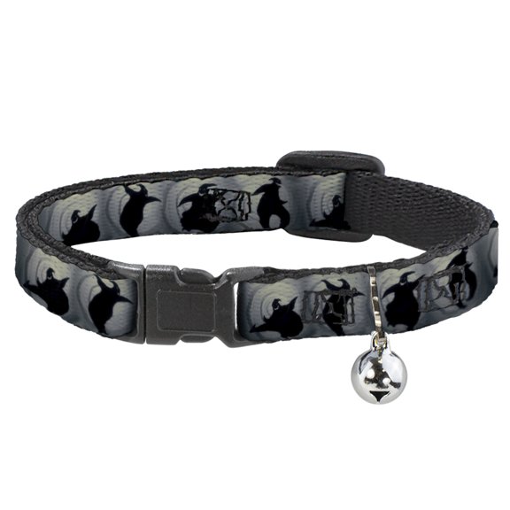 Disney Breakaway Cat Collar With Bell, Plastic Clip, Easy Adjustable, Oogie Boogie Silhouette Poses Gray Black, 8.5 to 12 Inches 0.5 Inch Wide
