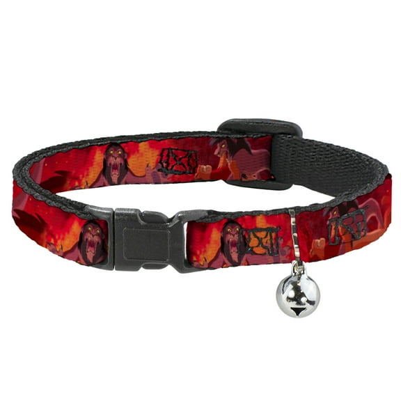 Disney Breakaway Cat Collar With Bell, Plastic Clip, Easy Adjustable, Simba Scar Battle Scene Fiery Red, 8.5 to 12 Inches 0.5 Inch Wide