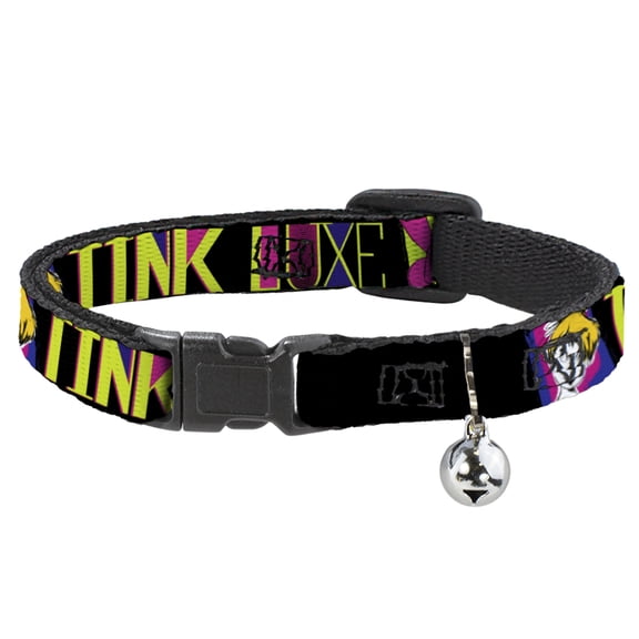 Disney Breakaway Cat Collar With Bell, Plastic Clip, Easy Adjustable, Tinker Bell Luxe Sketch Black Multi Neon, 8.5 to 12 Inches 0.5 Inch Wide