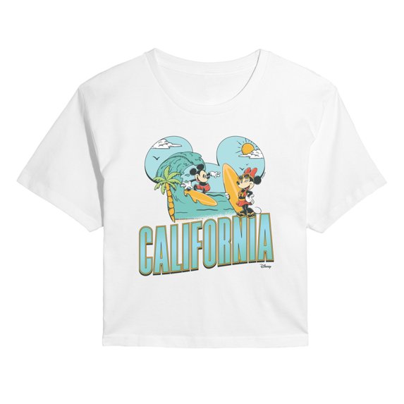 Disney - Cali Mickey Ears - Juniors Cropped Graphic T-Shirt