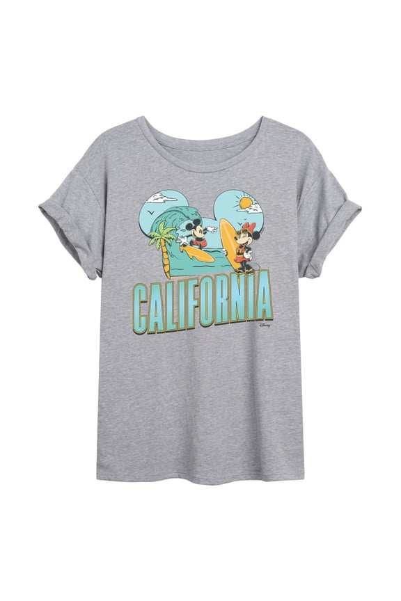 - Cali Mickey Ears - Juniors Oversized Graphic T-Shirt