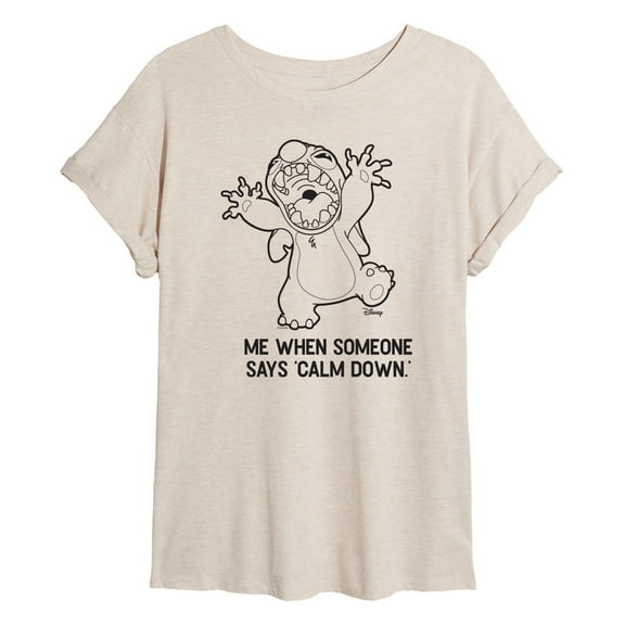 Lilo & Stitch - Calm Down - Juniors Oversized Graphic T-Shirt