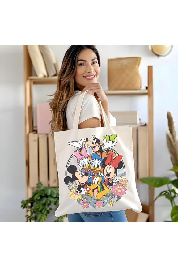 Disney Canvas Tote Bag, Mickey and Friends Floral Design