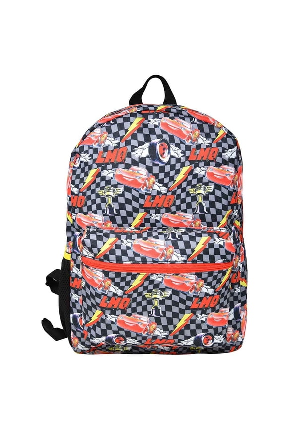 Cars Lightning Mc Queen Checkered 16" Nylon School Backpack for Kids, with a front Pocket