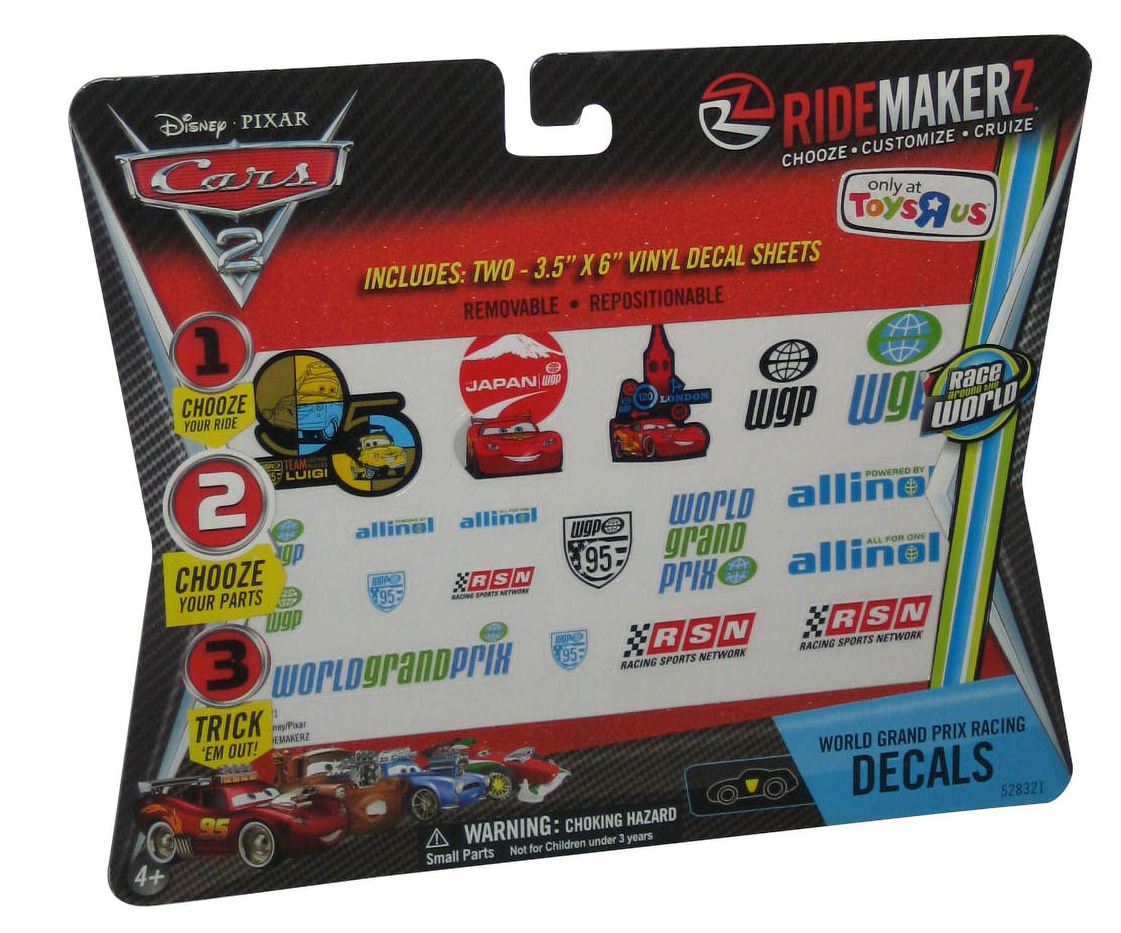 Disney Cars 2 Movie RideMakerz World Grand Prix Racing Decal Stickers
