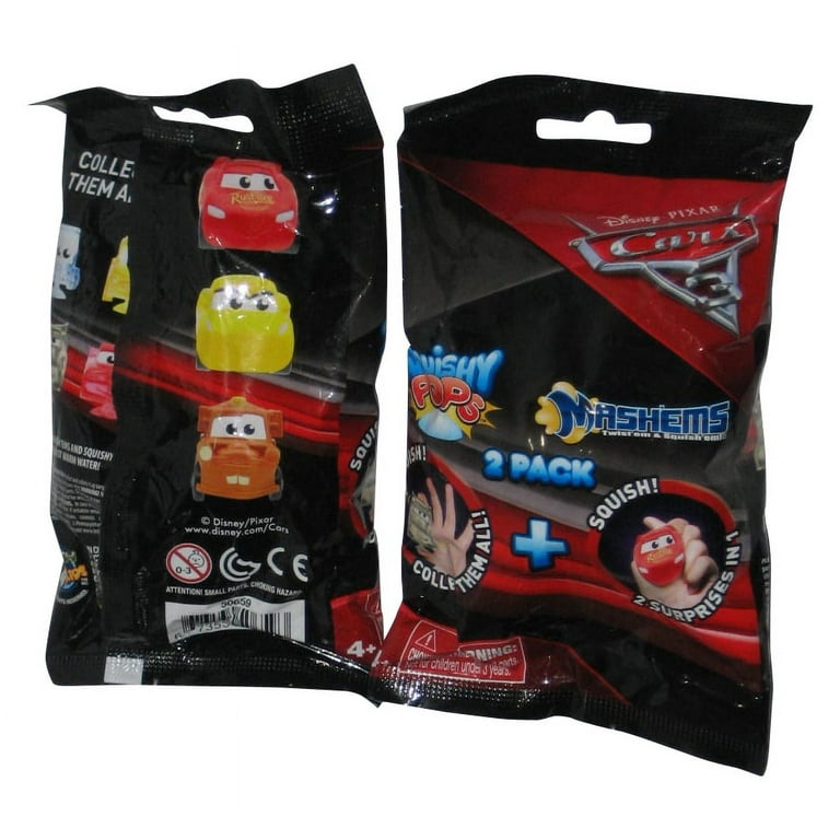 Disney Cars 3 Squishy Pops Mash Ems Soft Toy Car Blind Pack w Mini Pitty Lot of 2 Random Packs Walmart