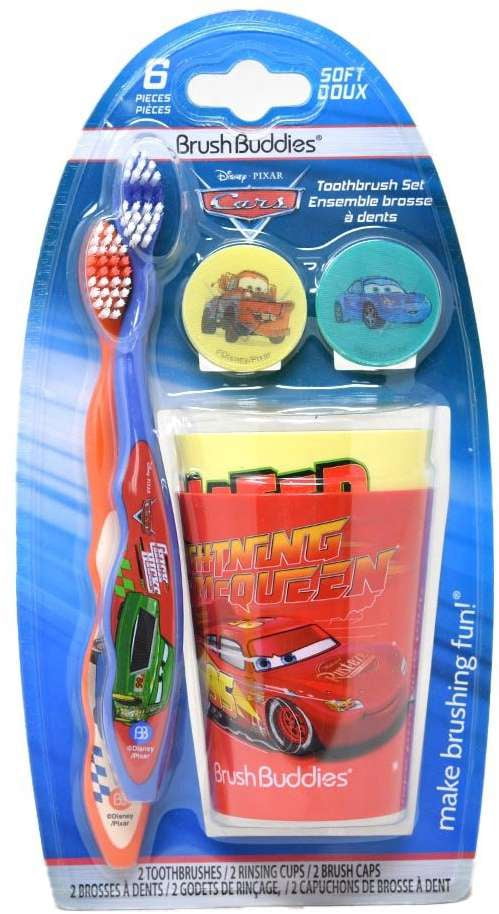Disney Cars 6pc Toothbrush Set, 2 Brushes, 2 Cups, 2 Caps