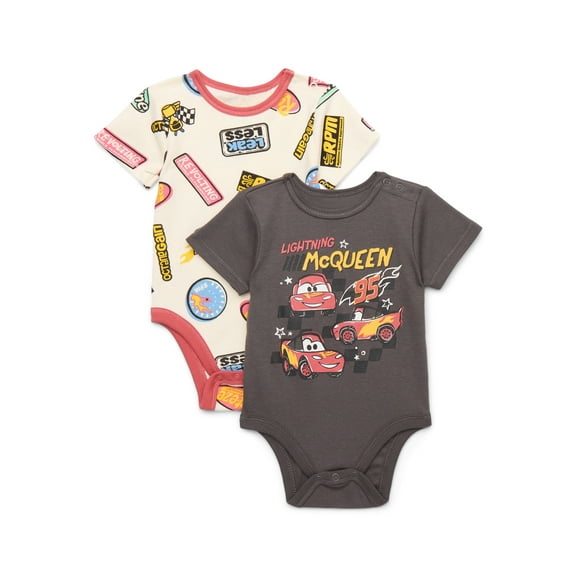 Disney Cars Baby Boys Graphic Bodysuits with Short Sleeves, 2-Pack, Sizes 0/3M-24M