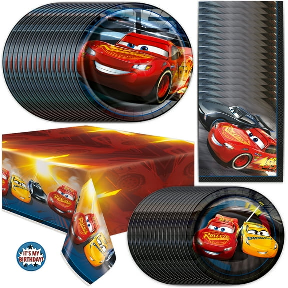 Disney Cars Birthday Decorations | Serves 16 Guests |Cars Birthday Party Supplies | Table Cloth, Plates, Napkins, Sticker