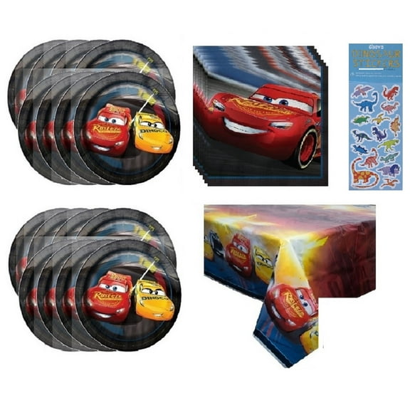 Unique Disney Cars Birthday Party Supplies Set with Table Cover and Sticker Sheet, Serves 16